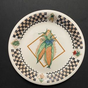 Fresh Garden Corn ONE Dinner Plate Checkerboard Border